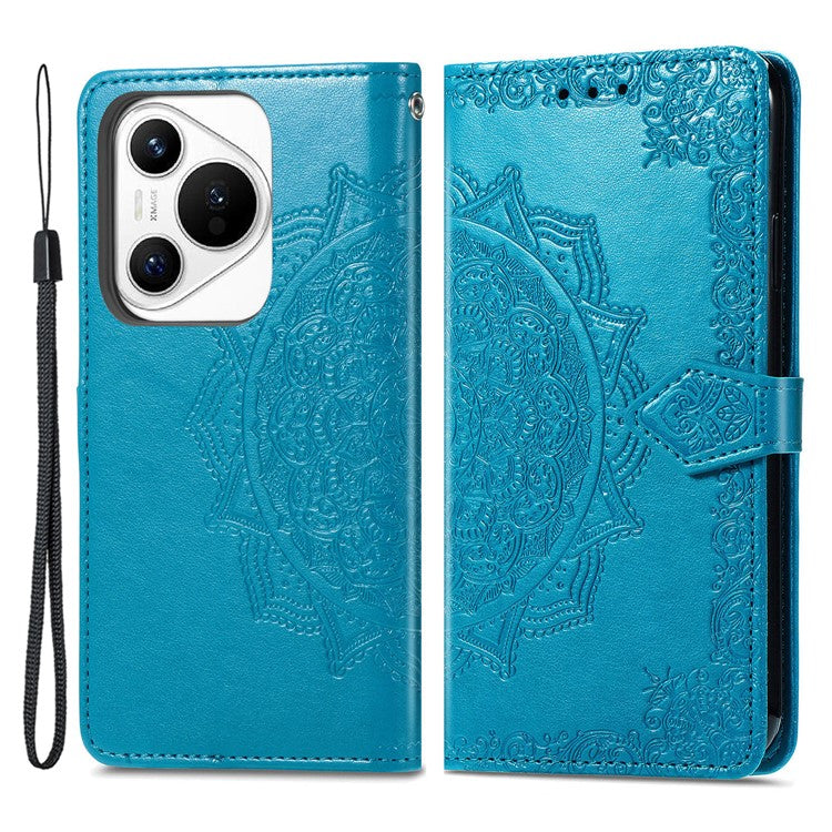 For Huawei Pura 70 Case Mandala Flower Stand Leather Wallet Phone Cover - Blue