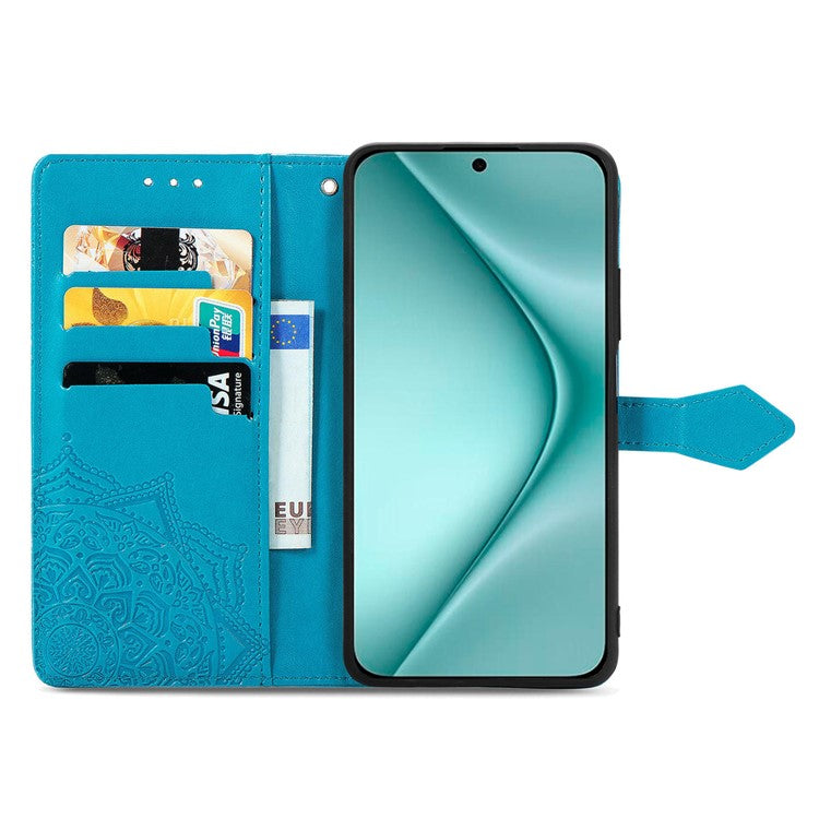 For Huawei Pura 70 Case Mandala Flower Stand Leather Wallet Phone Cover - Blue