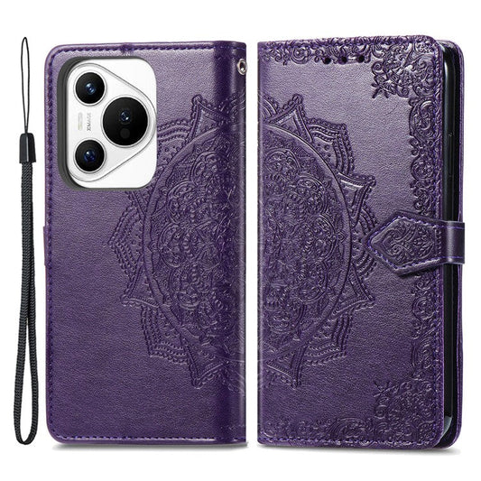 For Huawei Pura 70 Case Mandala Flower Stand Leather Wallet Phone Cover - Purple