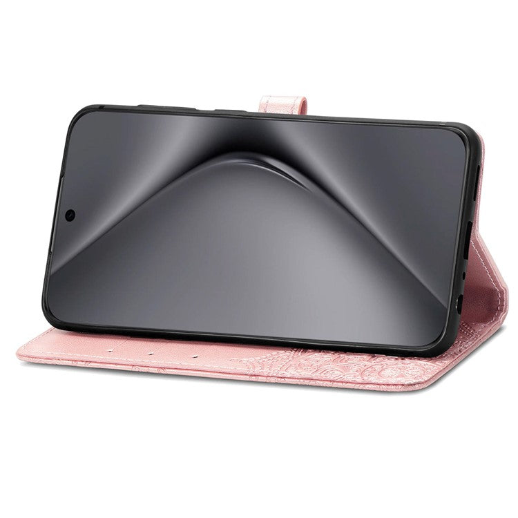 For Huawei Pura 70 Ultra Case PU Leather Mandala Flower Phone Cover with Strap - Rose Gold