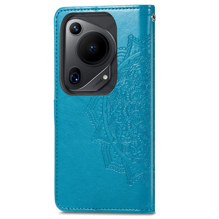 For Huawei Pura 70 Ultra Case PU Leather Mandala Flower Phone Cover with Strap - Blue