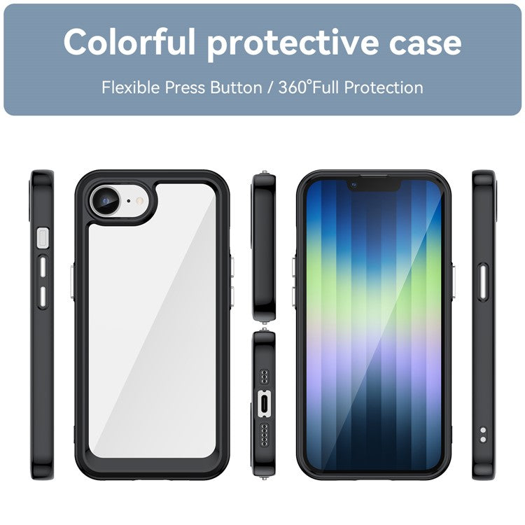 For iPhone SE (2024) Clear Back Case Colorful Frame TPU+Acrylic Phone Cover - Black