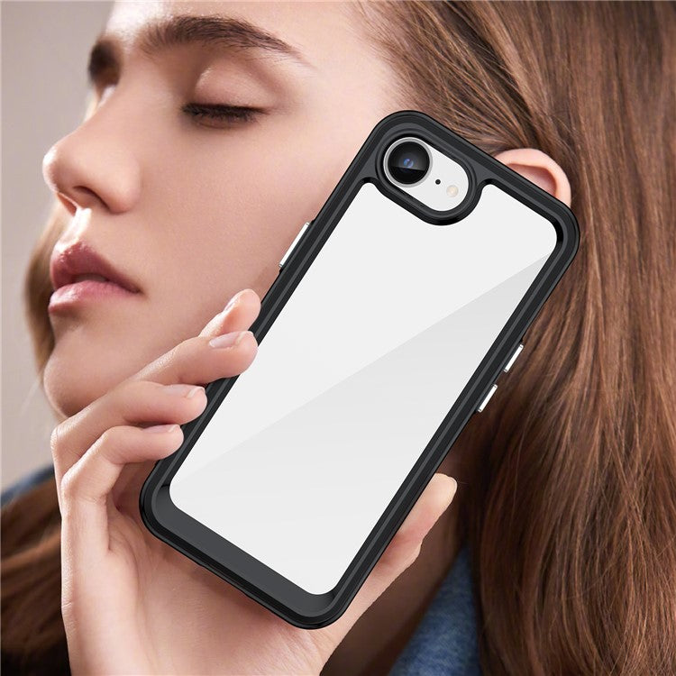 For iPhone SE (2024) Clear Back Case Colorful Frame TPU+Acrylic Phone Cover - Black