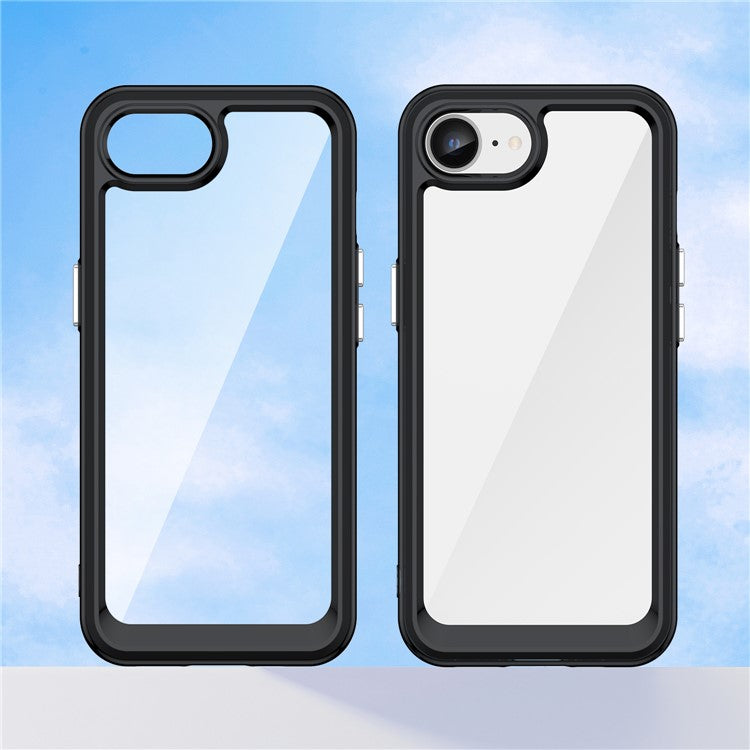 For iPhone SE (2024) Clear Back Case Colorful Frame TPU+Acrylic Phone Cover - Black