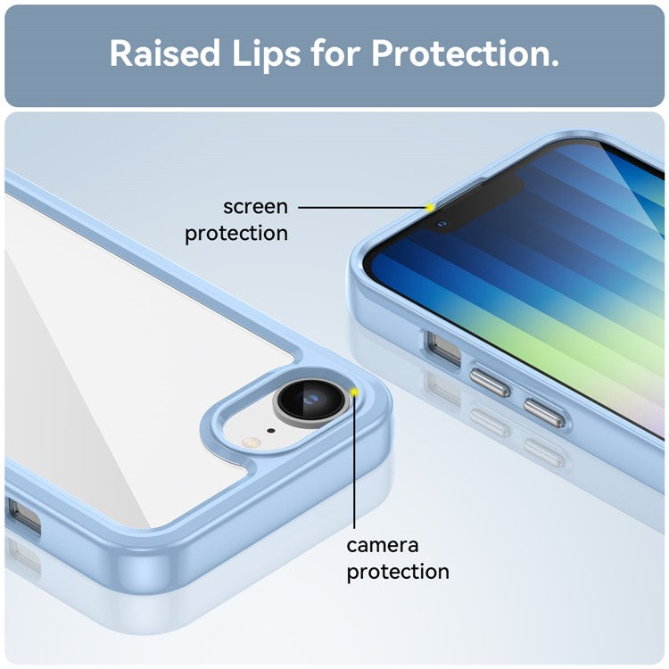For iPhone SE (2024) Clear Back Case Colorful Frame TPU+Acrylic Phone Cover - Blue