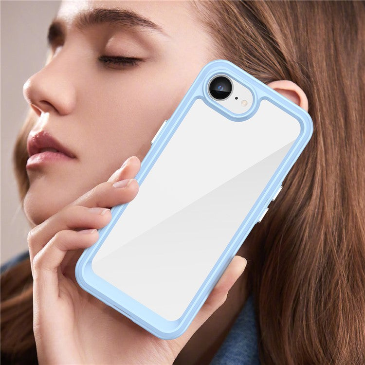 For iPhone SE (2024) Clear Back Case Colorful Frame TPU+Acrylic Phone Cover - Blue