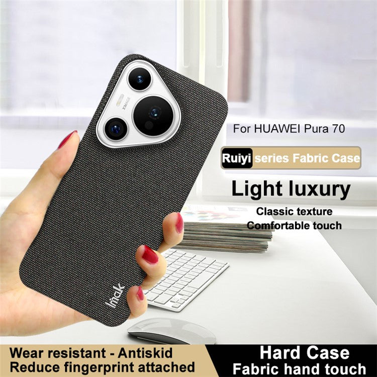 IMAK Ruiyi Series for Huawei Pura 70 Case Fabric Surface Leather Coated Hard PC Back Cover - Black