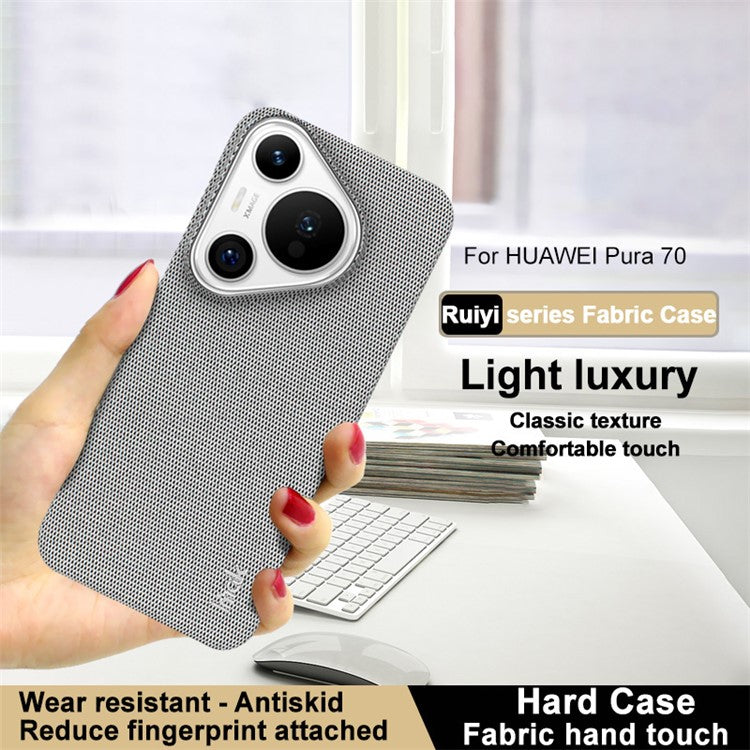 IMAK Ruiyi Series for Huawei Pura 70 Case Fabric Surface Leather Coated Hard PC Back Cover - Light Grey