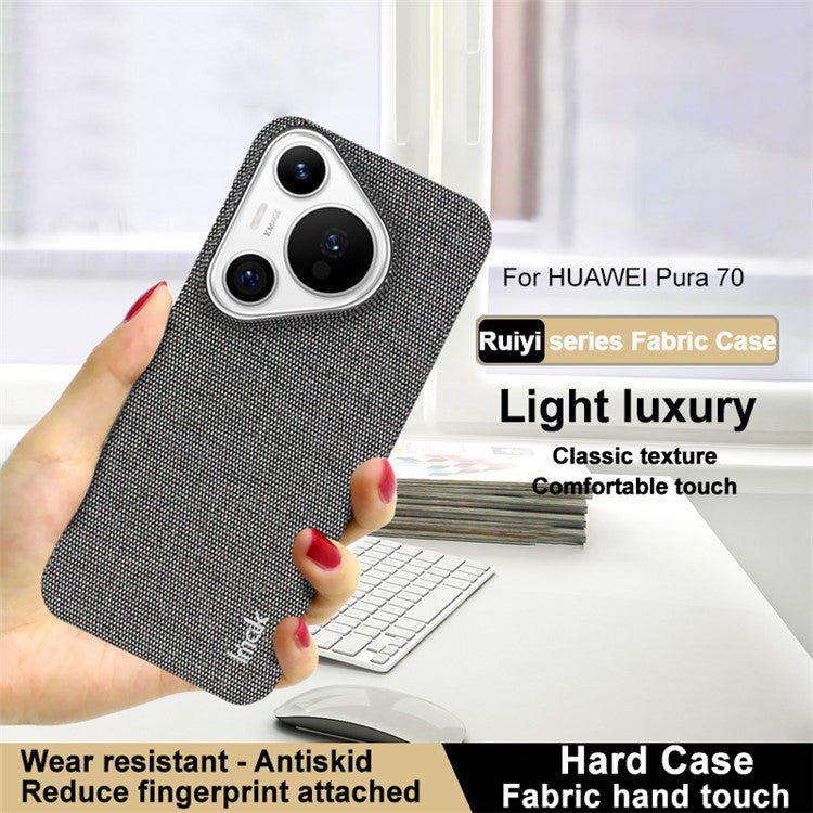 IMAK Ruiyi Series for Huawei Pura 70 Case Fabric Surface Leather Coated Hard PC Back Cover - Dark Grey