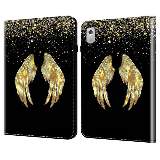 For Lenovo Tab M9 Shockproof Case Pattern Print Leather Tablet Cover with Stand - Gold Wings