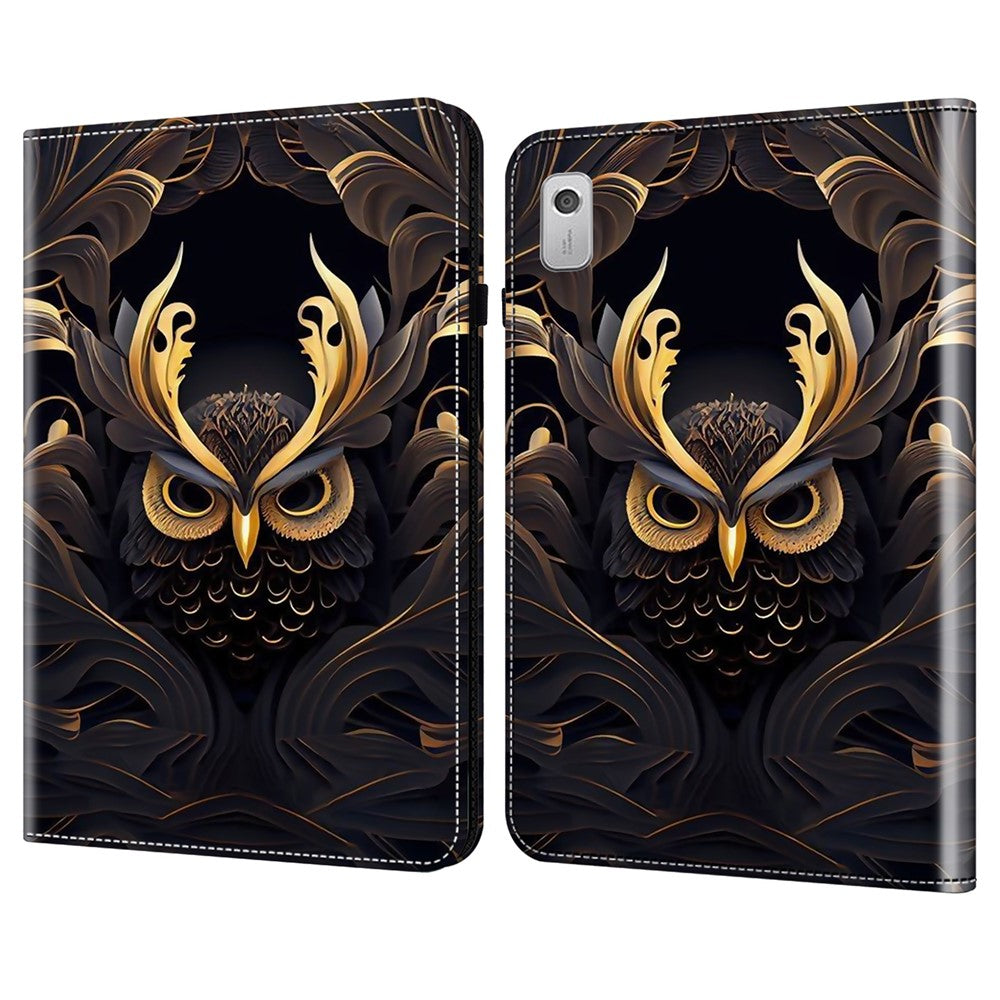 For Lenovo Tab M9 Shockproof Case Pattern Print Leather Tablet Cover with Stand - Owl