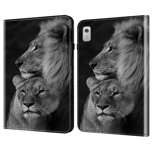 For Lenovo Tab M9 Shockproof Case Pattern Print Leather Tablet Cover with Stand - Couple Lions