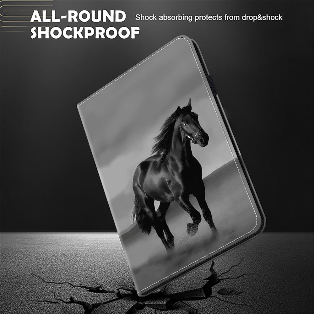 For Lenovo Tab M9 Shockproof Case Pattern Print Leather Tablet Cover with Stand - Black Horse