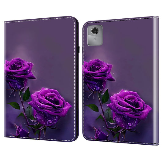 For Lenovo Tab M11 / Xiaoxin Pad 11 2024 Case Leather Tablet Cover with Card Holder -  Purple Rose