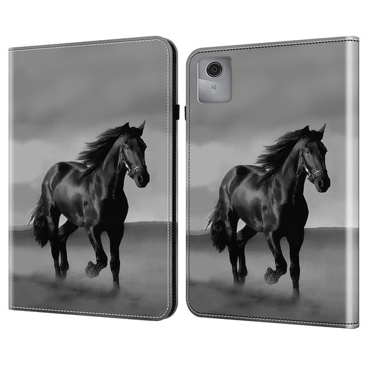 For Lenovo Tab M11 / Xiaoxin Pad 11 2024 Case Leather Tablet Cover with Card Holder -  Black Horse