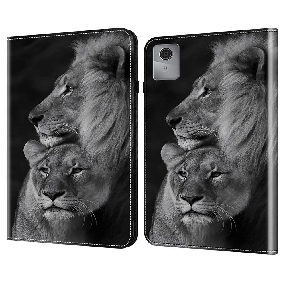 For Lenovo Tab M11 / Xiaoxin Pad 11 2024 Case Leather Tablet Cover with Card Holder -  Couple Lions