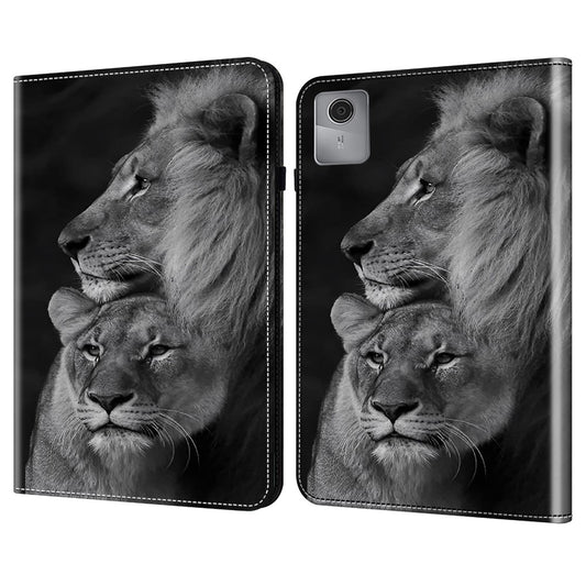 For Lenovo Tab M11 / Xiaoxin Pad 11 2024 Case Leather Tablet Cover with Card Holder -  Couple Lions