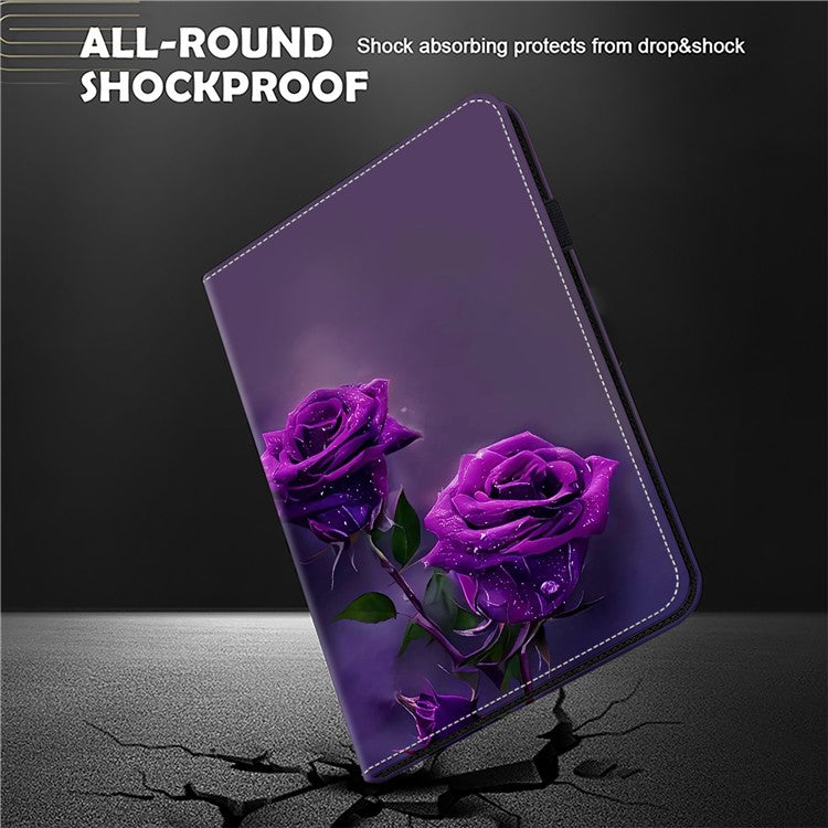 For Honor Pad 8 Stand Case Pattern Print Leather Tablet Cover with Card Slots - Purple Rose