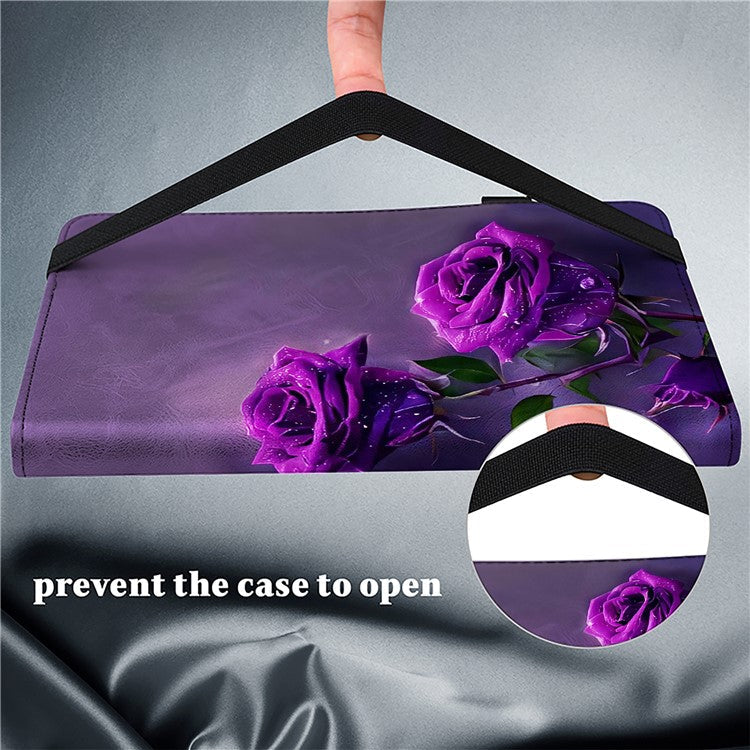 For Honor Pad 8 Stand Case Pattern Print Leather Tablet Cover with Card Slots - Purple Rose