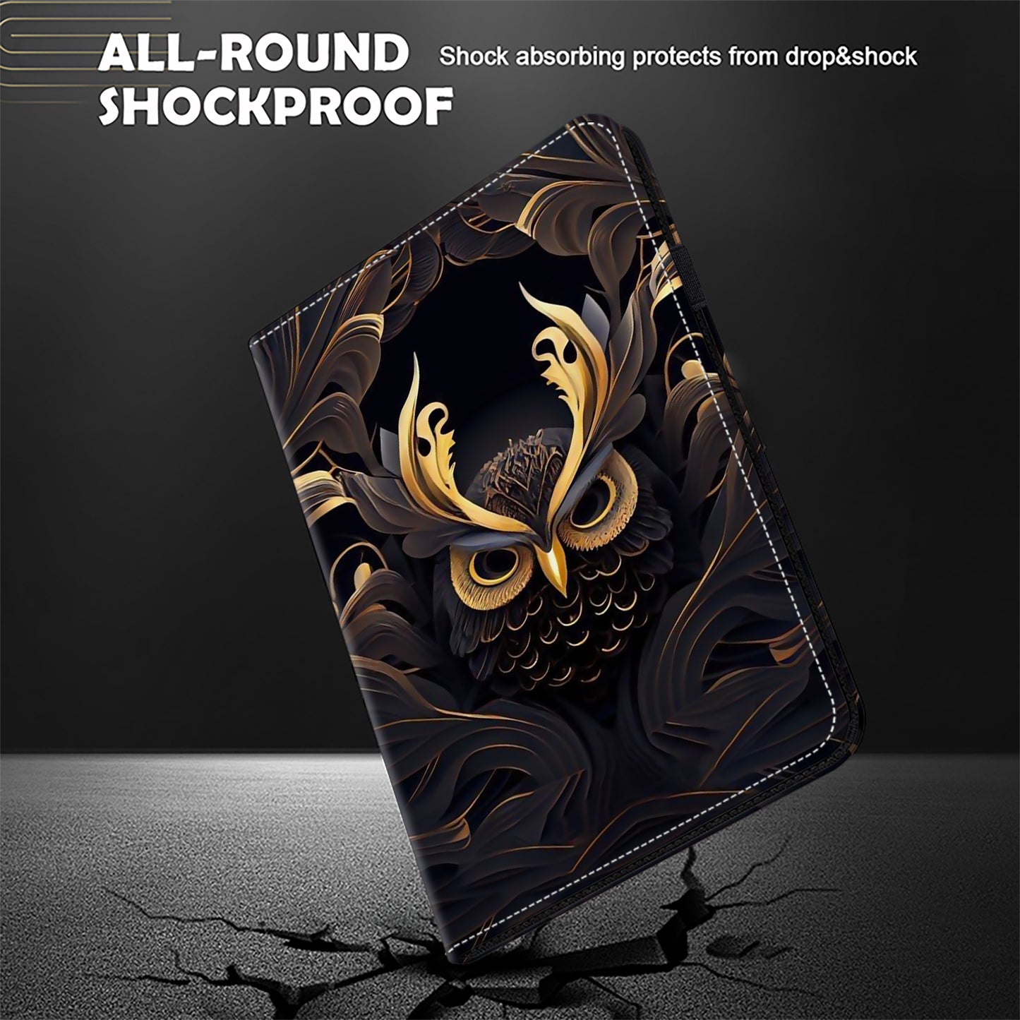 For Samsung Galaxy Tab S10 / S9 / Tab S9 FE Case Folio Stand PU Leather Pattern Tablet Cover - Owl