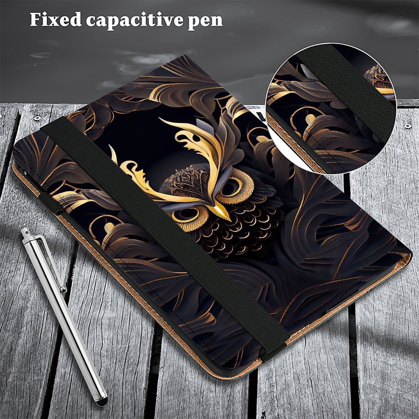 For Samsung Galaxy Tab S10 / S9 / Tab S9 FE Case Folio Stand PU Leather Pattern Tablet Cover - Owl