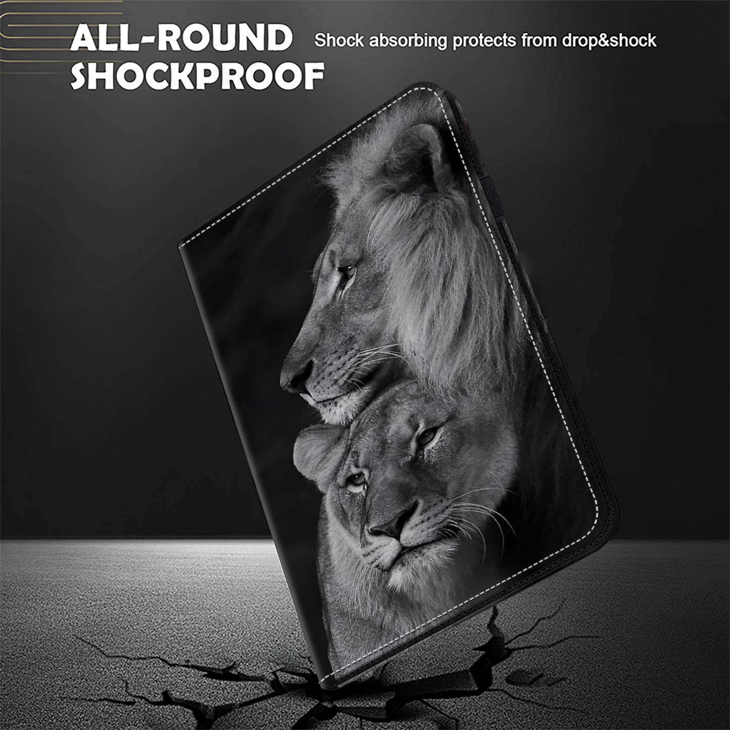 For Samsung Galaxy Tab S10 / S9 / Tab S9 FE Case Folio Stand PU Leather Pattern Tablet Cover - Couple Lions