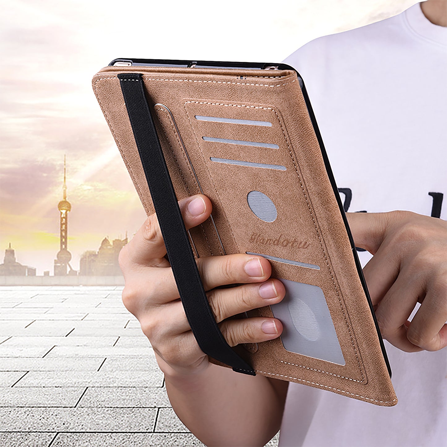 For Samsung Galaxy Tab S10 / S9 / Tab S9 FE Case Folio Stand PU Leather Pattern Tablet Cover - Couple Lions
