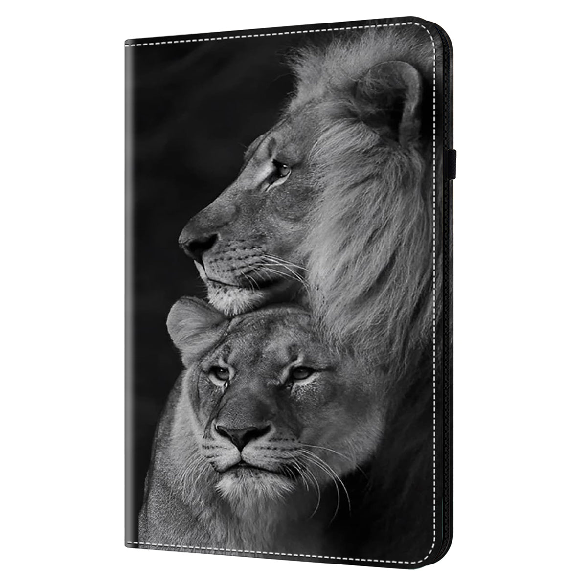 For Samsung Galaxy Tab S10 / S9 / Tab S9 FE Case Folio Stand PU Leather Pattern Tablet Cover - Couple Lions