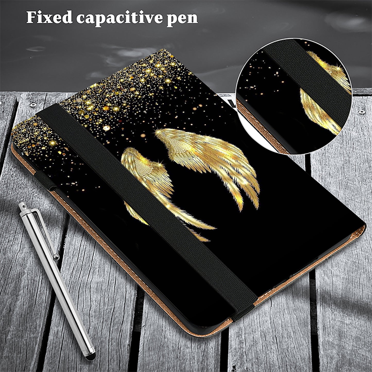 For Samsung Galaxy Tab S10 / S9 / Tab S9 FE Case Folio Stand PU Leather Pattern Tablet Cover - Gold Wings