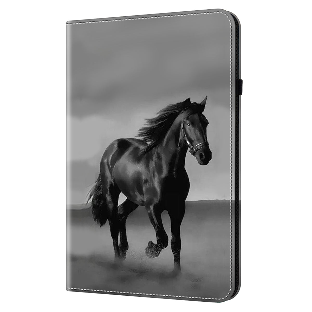 For Samsung Galaxy Tab S10 / S9 / Tab S9 FE Case Folio Stand PU Leather Pattern Tablet Cover - Black Horse