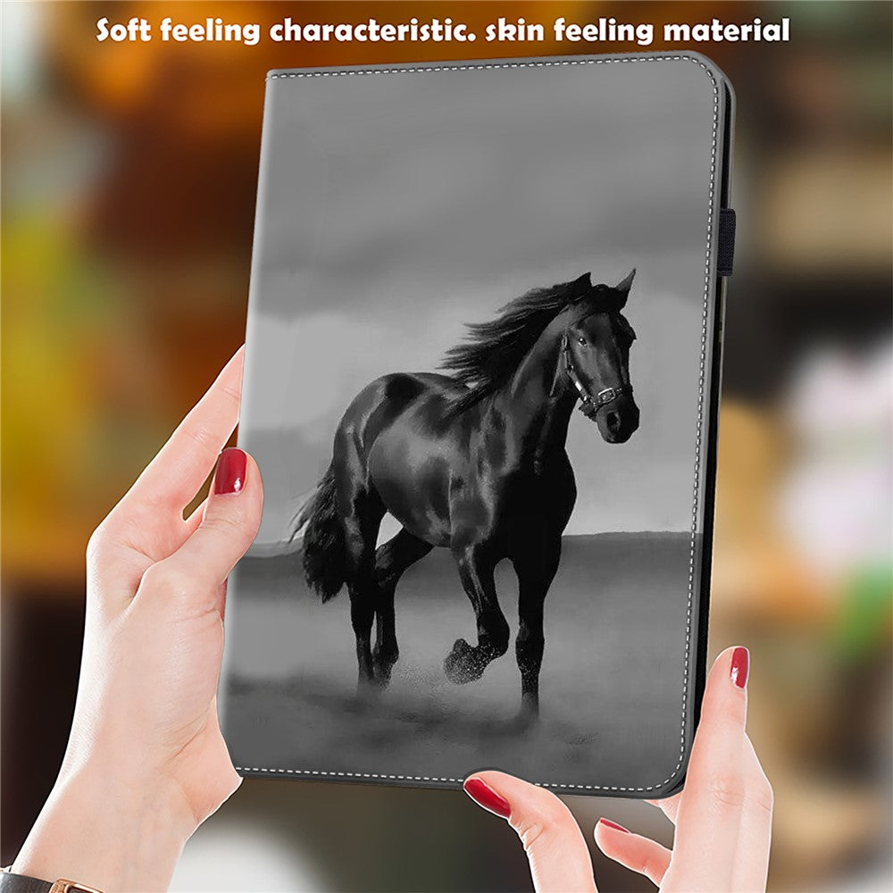 For Lenovo Tab M10 (Gen 3) Case Pattern Printing Card Slots Leather Tablet Cover - Black Horse