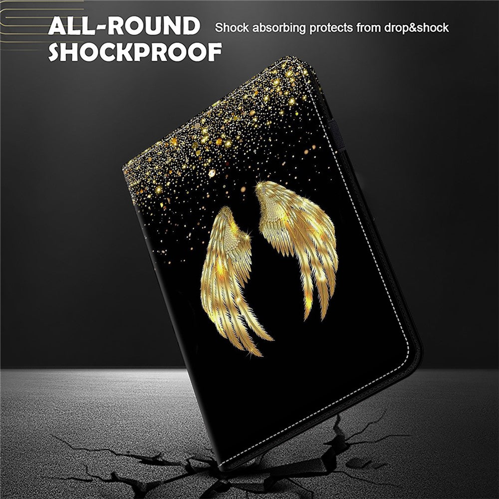 For Lenovo Tab M10 (Gen 3) Case Pattern Printing Card Slots Leather Tablet Cover - Gold Wings