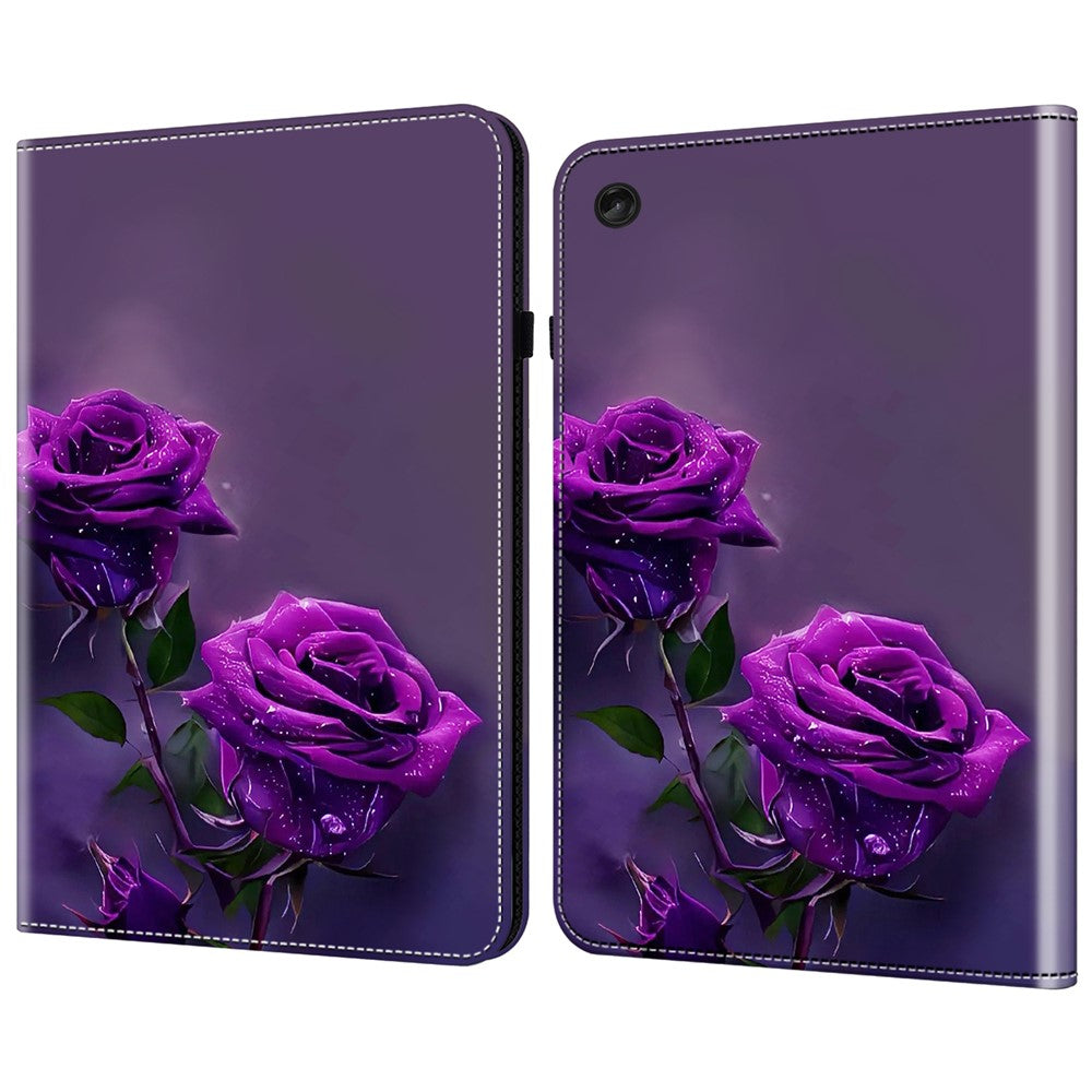 For Lenovo Tab M10 (Gen 3) Case Pattern Printing Card Slots Leather Tablet Cover - Purple Rose
