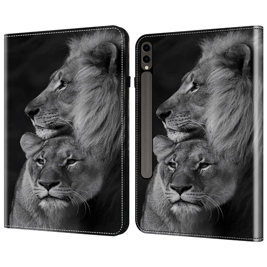 For Samsung Galaxy Tab S10+ / S9+ / S9 FE+ Case Pattern Printing PU Leather Tablet Cover with Stand Function - Couple Lions