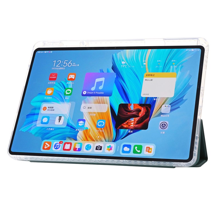 For Huawei MatePad 11.5 S Case Tri-Fold Stand PU Leather+TPU+Clear Acrylic Tablet Cover -  Blackish Green