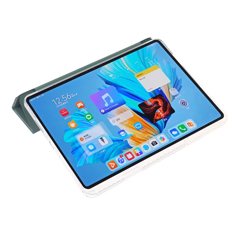 For Huawei MatePad 11.5 S Case Tri-Fold Stand PU Leather+TPU+Clear Acrylic Tablet Cover -  Blackish Green