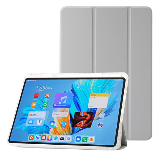 For Huawei MatePad 11.5 S Case Tri-fold Stand PU Leather+TPU+Clear Acrylic Tablet Cover -  Grey