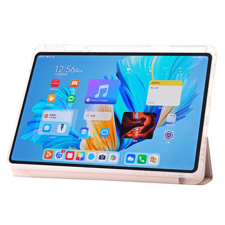 For Huawei MatePad 11.5 S Case Tri-fold Stand PU Leather+TPU+Clear Acrylic Tablet Cover -  Pink
