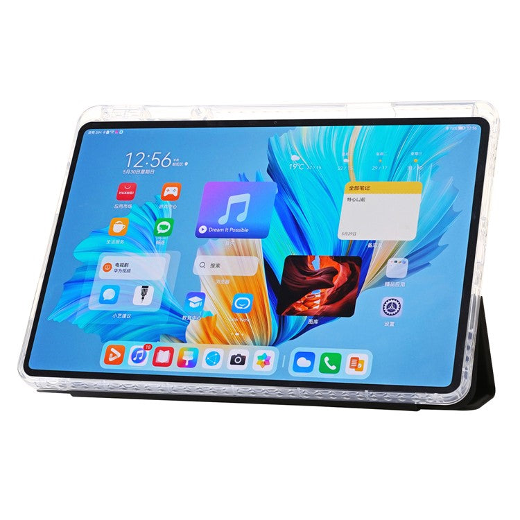 For Huawei MatePad 11.5 S Case Tri-fold Stand PU Leather+TPU+Clear Acrylic Tablet Cover -  Black