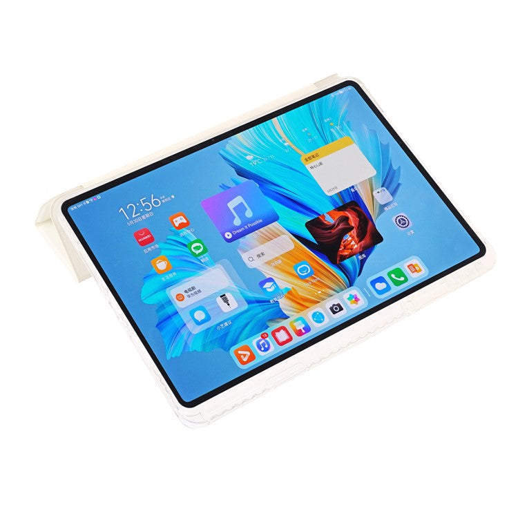 For Huawei MatePad 11.5 S Case Tri-fold Stand PU Leather+TPU+Clear Acrylic Tablet Cover -  White