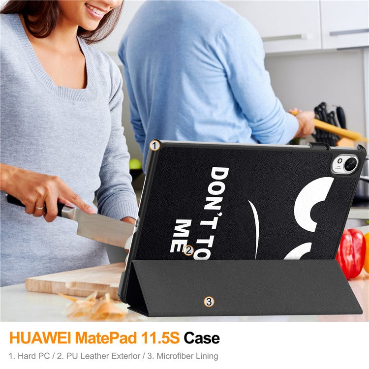 For Huawei MatePad 11.5 S Case Tri-Fold Stand Pattern Print Leather Tablet Cover with Auto Wake / Sleep - Don't Touch Me