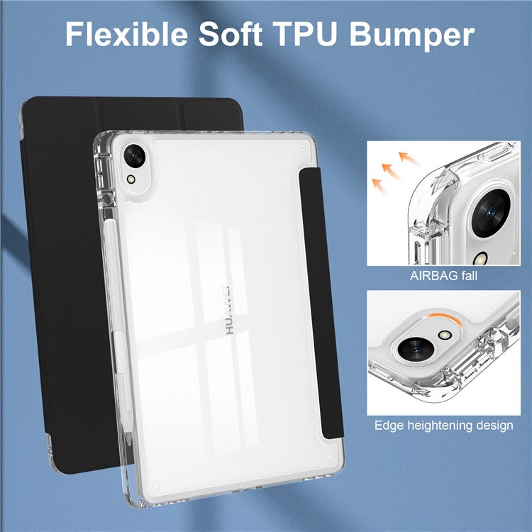 For Huawei MatePad 11.5 S Case Clear Acrylic Leather Tablet Cover Support Auto Sleep / Wake - Black