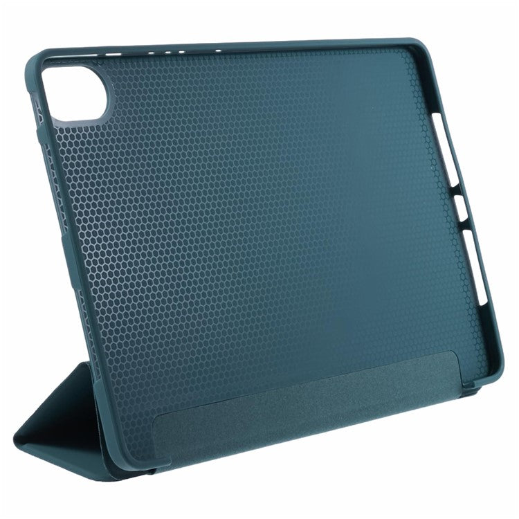 For Huawei MatePad 11.5 S Case Tri-fold Stand  Leather Tablet Cover Honeycomb Texture - Dark Green