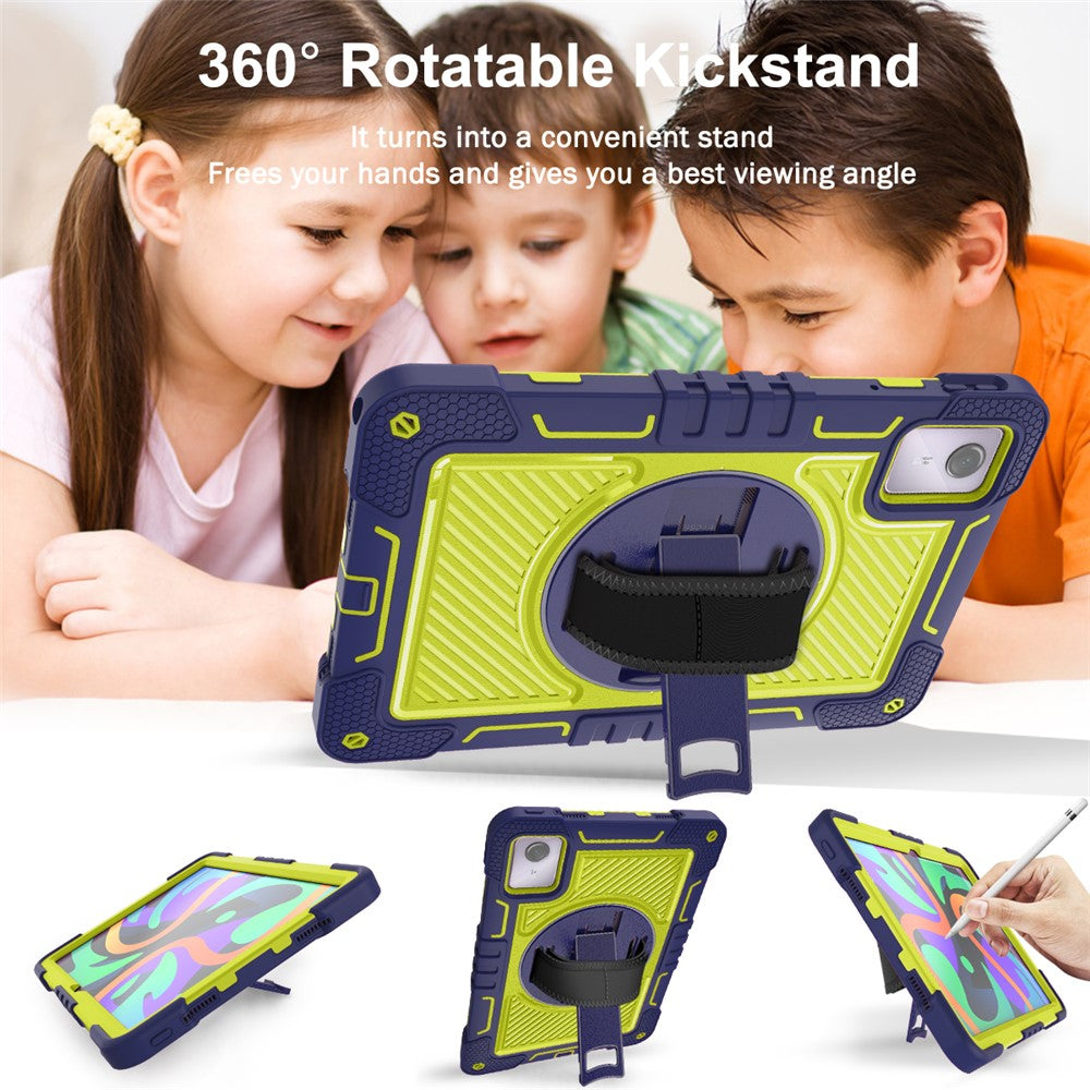 For Lenovo Tab M11 / Xiaoxin Pad 11 2024 Case Silicone+PC Kickstand Tablet Cover with Shoulder Strap - Navy Blue+Green