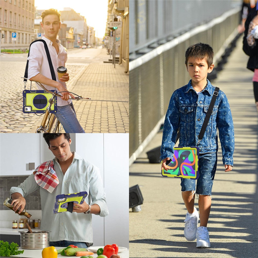 For Lenovo Tab M11 / Xiaoxin Pad 11 2024 Case Silicone+PC Kickstand Tablet Cover with Shoulder Strap - Navy Blue+Green