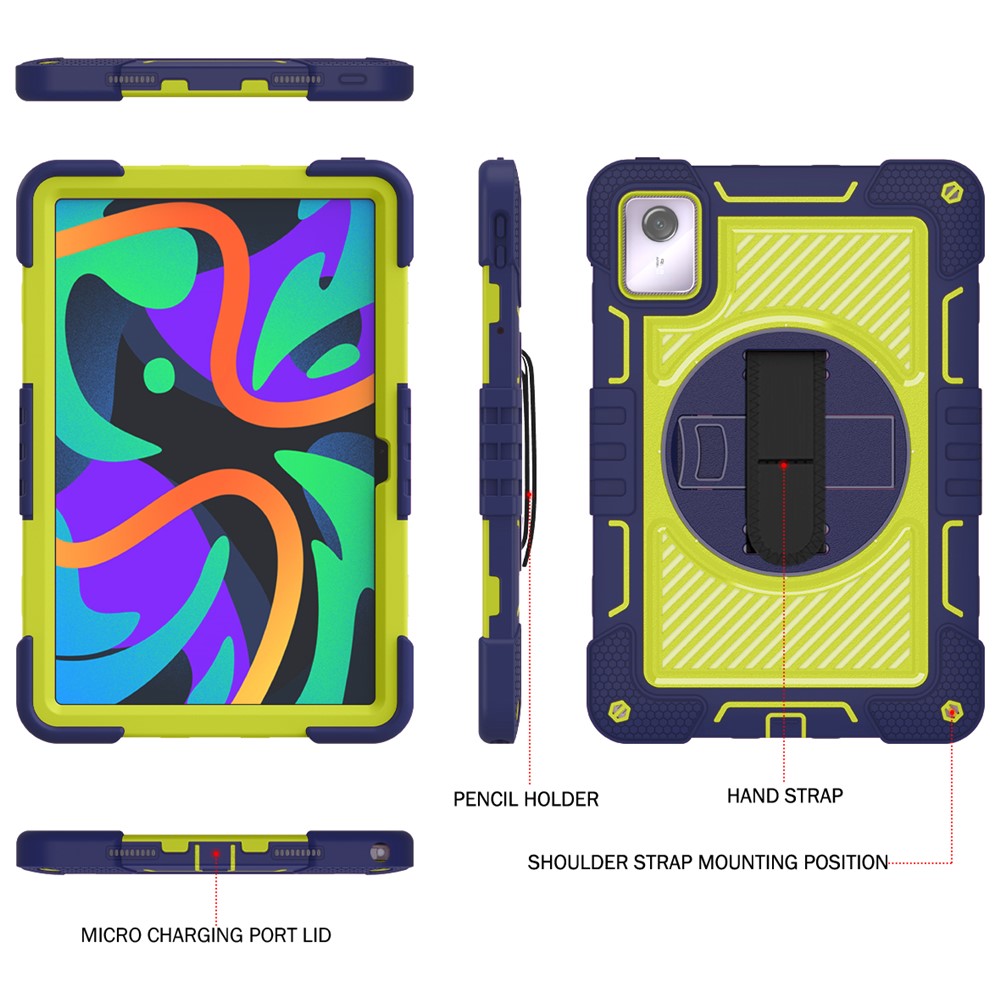 For Lenovo Tab M11 / Xiaoxin Pad 11 2024 Case Silicone+PC Kickstand Tablet Cover with Shoulder Strap - Navy Blue+Green