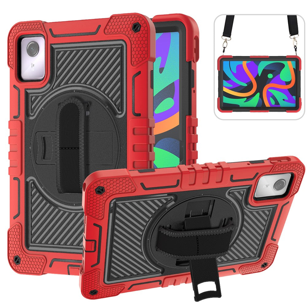 For Lenovo Tab M11 / Xiaoxin Pad 11 2024 Case Silicone+PC Kickstand Tablet Cover with Shoulder Strap - Red+Black