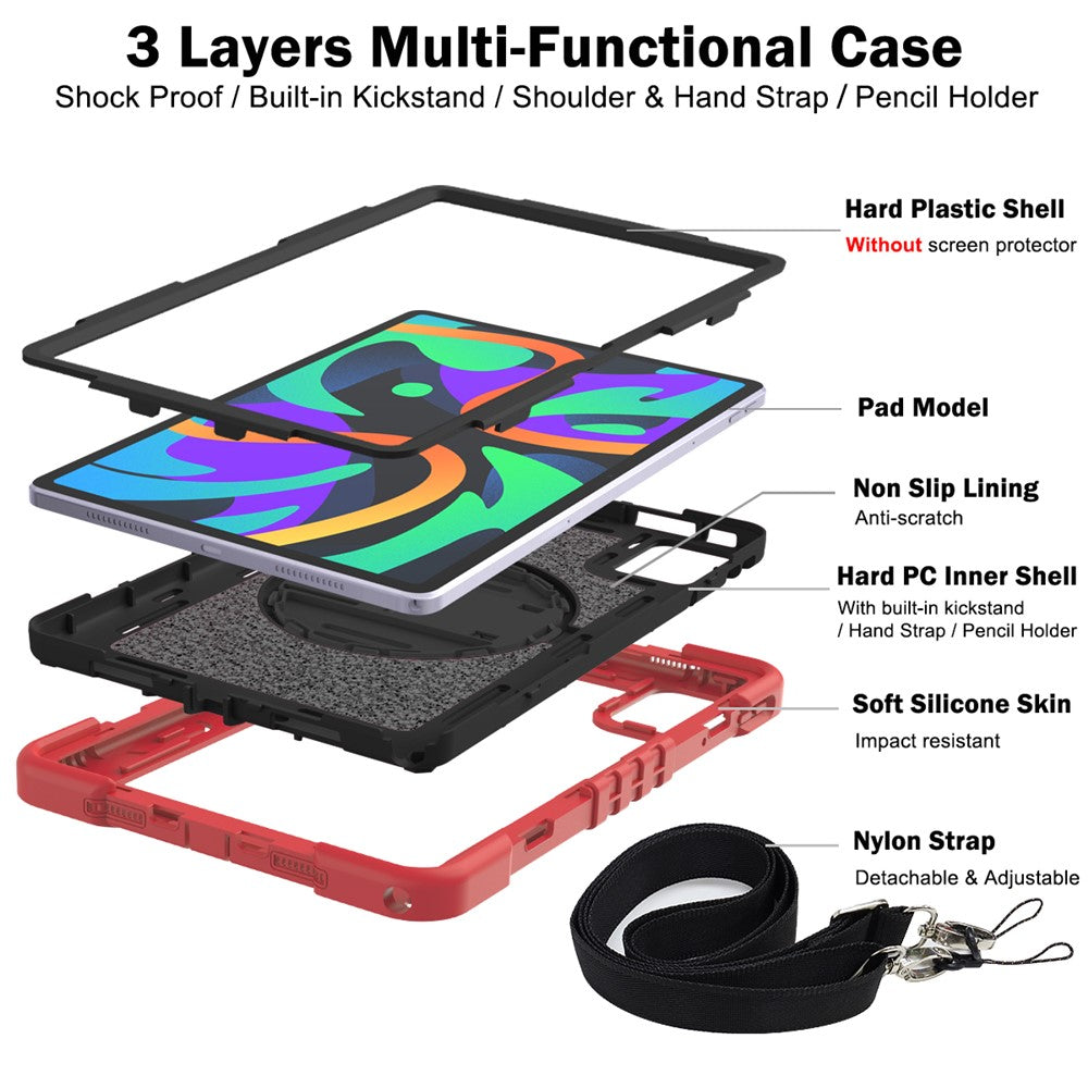 For Lenovo Tab M11 / Xiaoxin Pad 11 2024 Case Silicone+PC Kickstand Tablet Cover with Shoulder Strap - Red+Black
