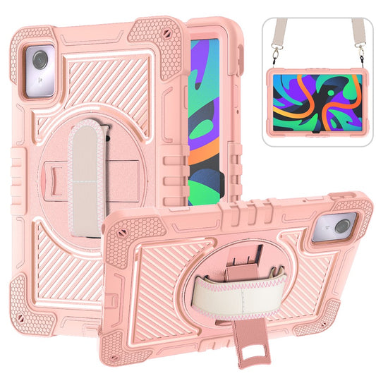 For Lenovo Tab M11 / Xiaoxin Pad 11 2024 Case Silicone+PC Kickstand Tablet Cover with Shoulder Strap - Rose Gold