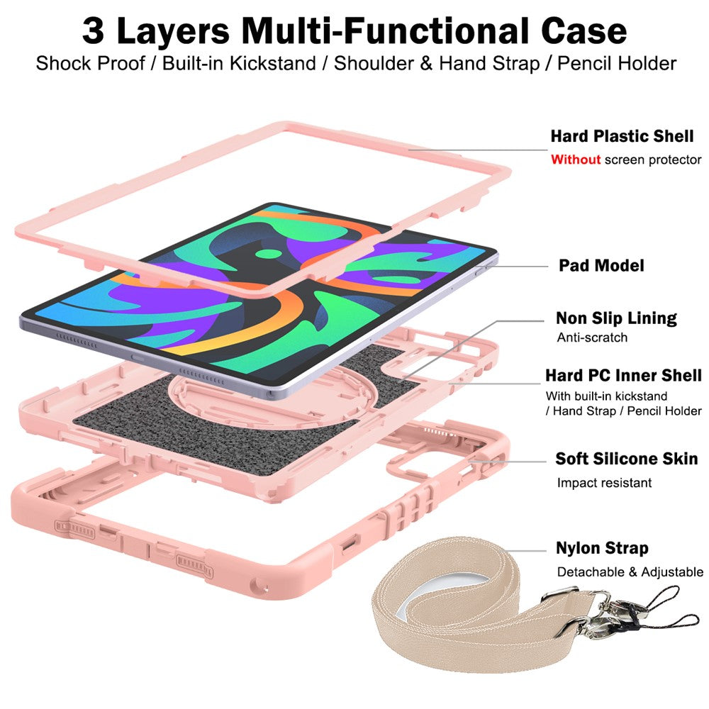 For Lenovo Tab M11 / Xiaoxin Pad 11 2024 Case Silicone+PC Kickstand Tablet Cover with Shoulder Strap - Rose Gold